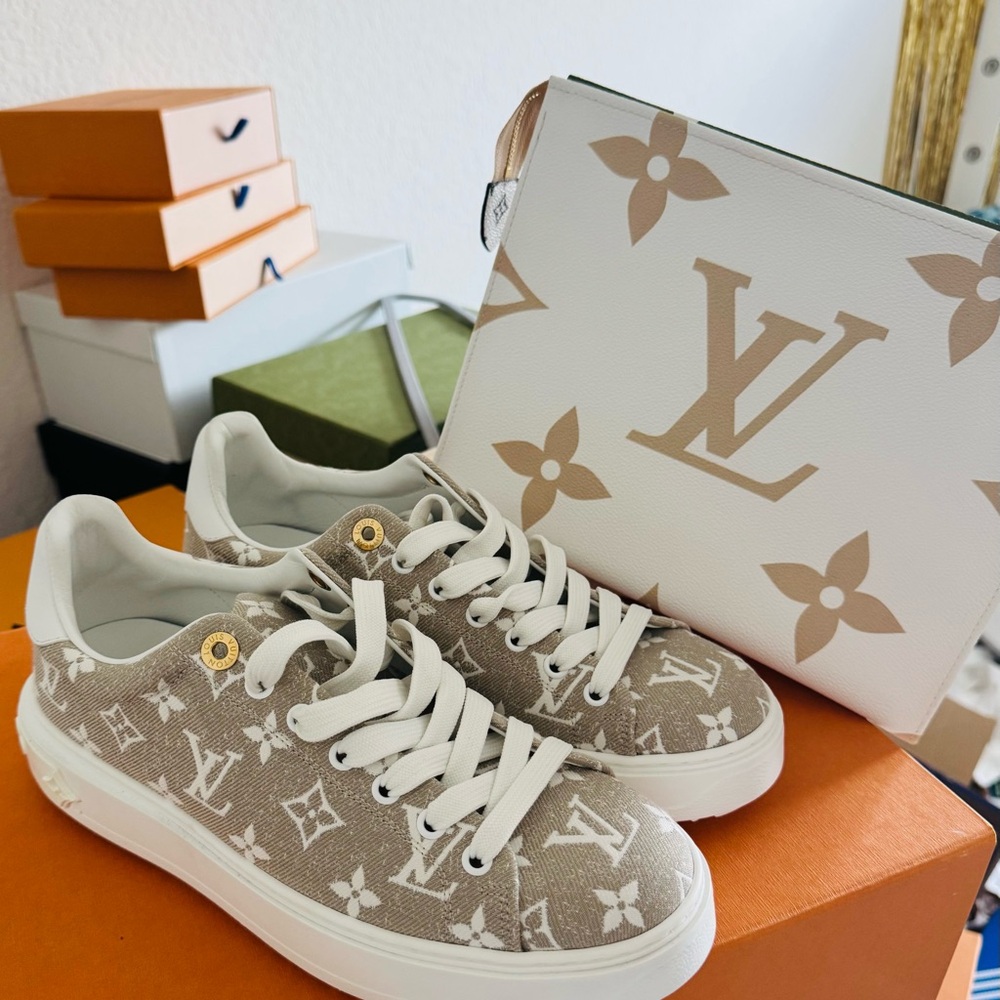 Louis Vuitton Beige and White Monogram Sneakers